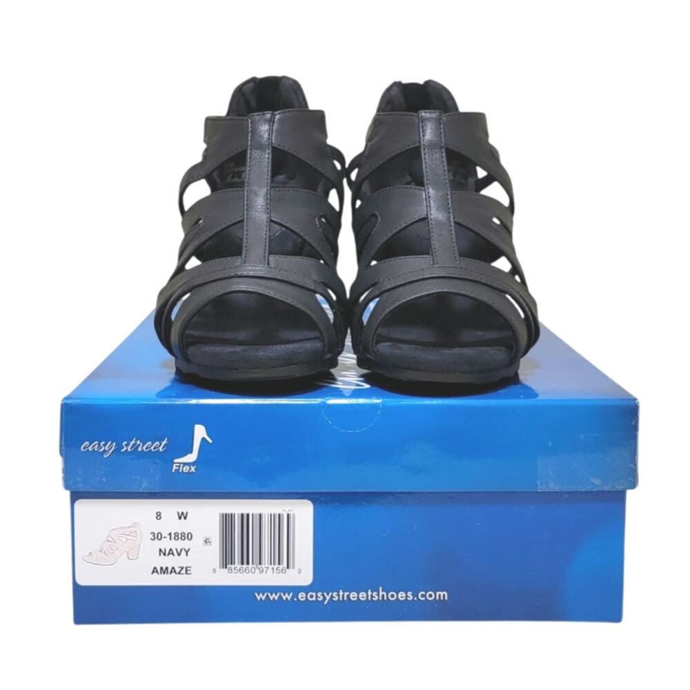 Easy Street Women Amaze Caged Strappy Sandals Size US 8W Dark Navy Blue - Picture 6 of 6